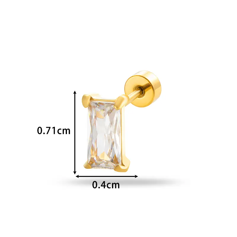 Gold color / 1 Piece Simple Series Classic Rectangle Titanium Steel Gold Color Material Zircon Women's Stud Earrings Picture7