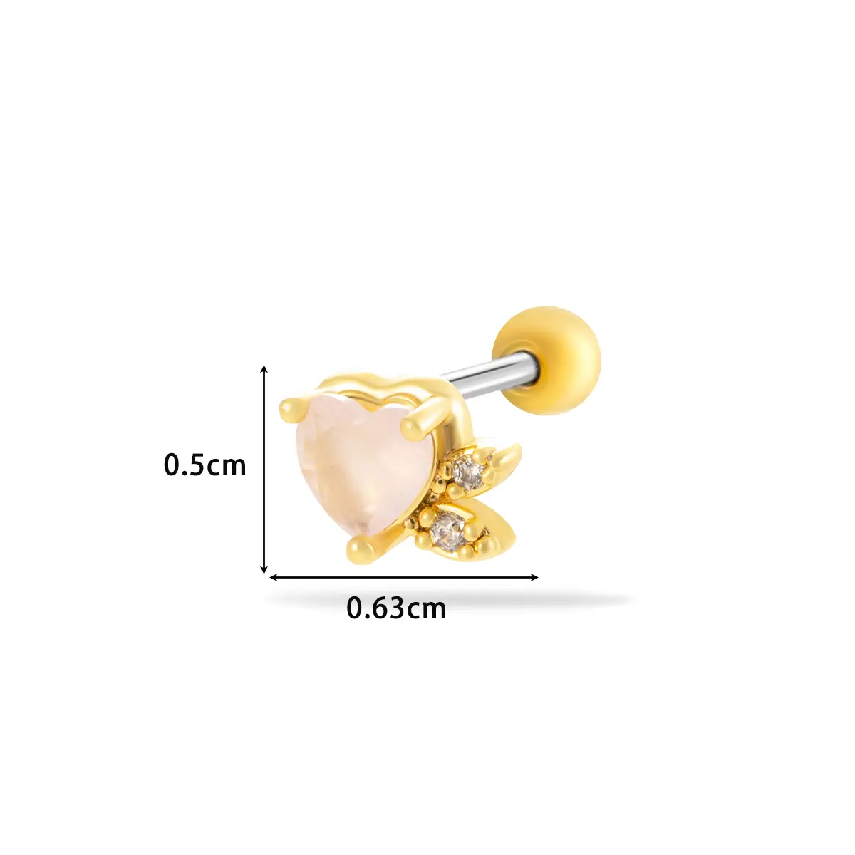 Gold color / 1 Piece Simple Series Simple Heart Titanium Steel Gold Color Material Zircon Women's Stud Earrings 