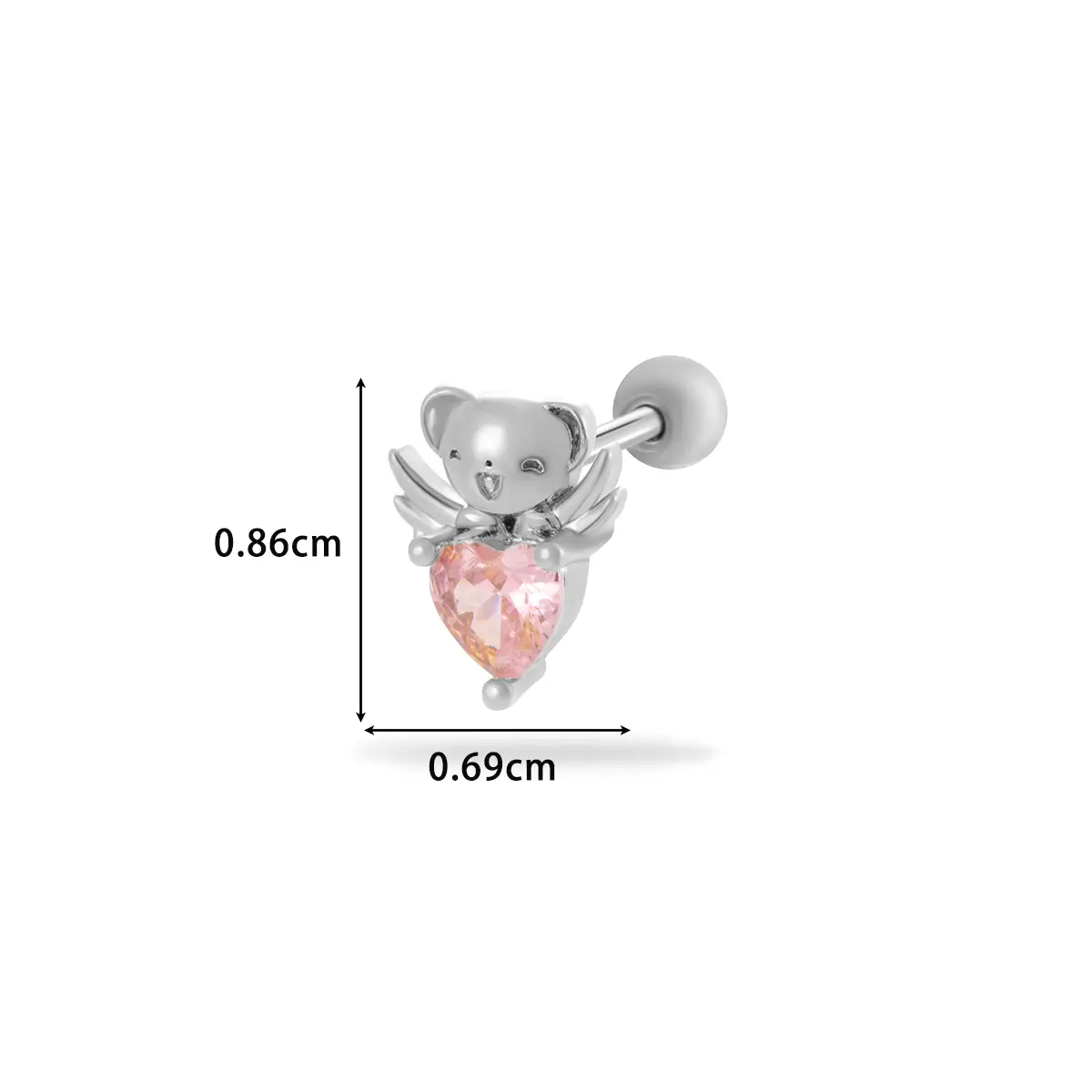 Silver color / 1 Piece Simple Series Simple Heart Titanium Steel Silver Color Material Zircon Women's Stud Earrings Picture4