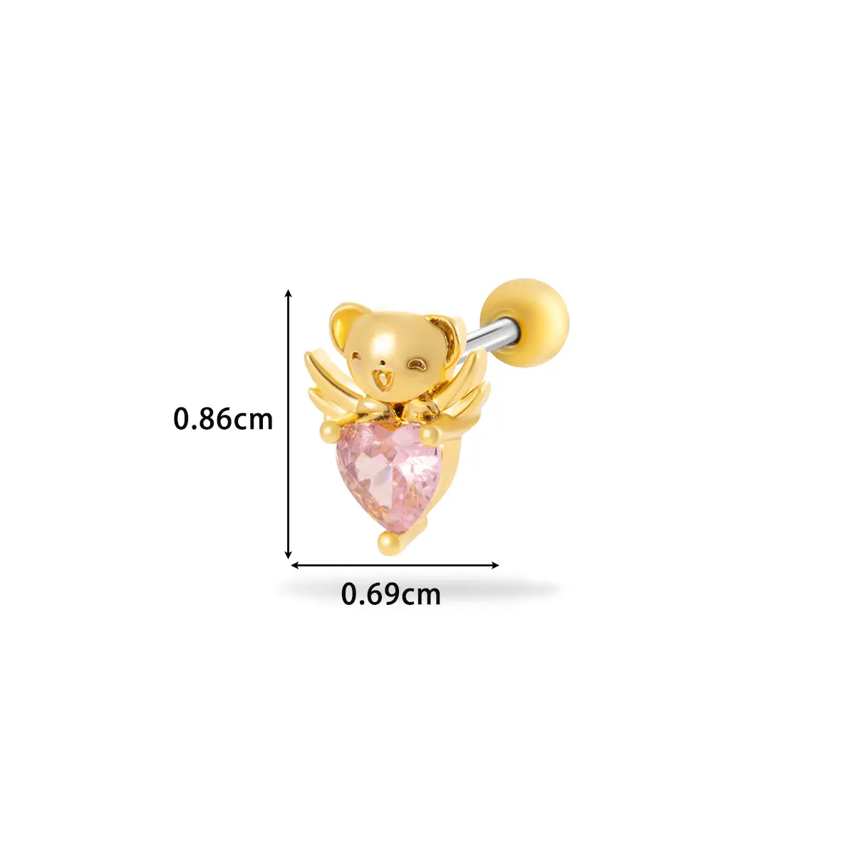 Gold color / 1 Piece Simple Series Simple Heart Titanium Steel Gold Color Material Zircon Women's Stud Earrings Picture3