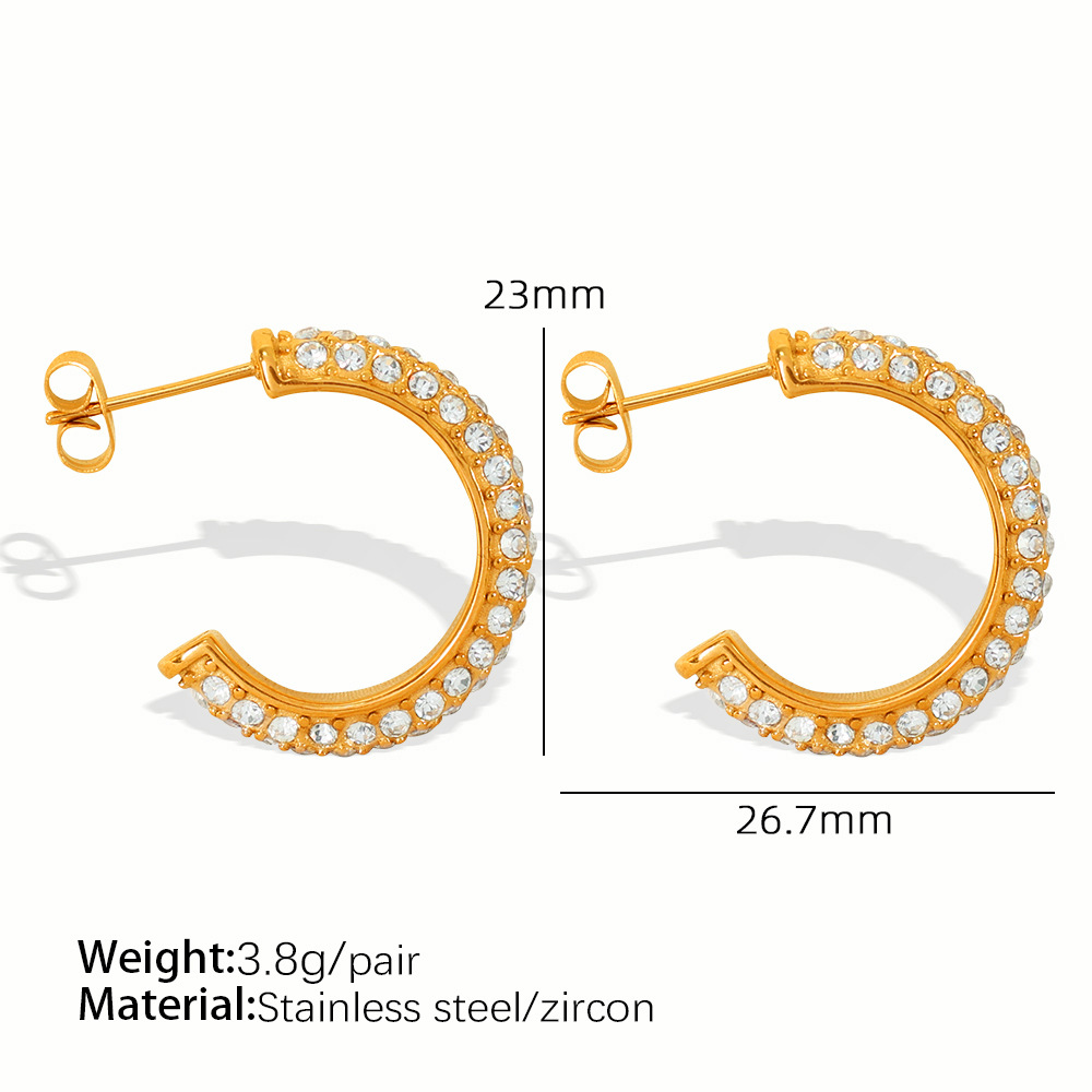 1 Pair Luxurious Series Retro Geometric Stainless Steel  Gold Color Zircon Women's Hoop Earrings 2