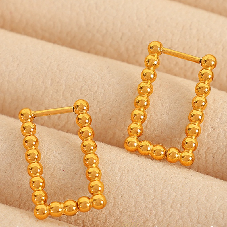 1 Pair Simple Series Classic Rectangle Shape Stainless Steel  Gold Color Women's Hoop Earrings h5 