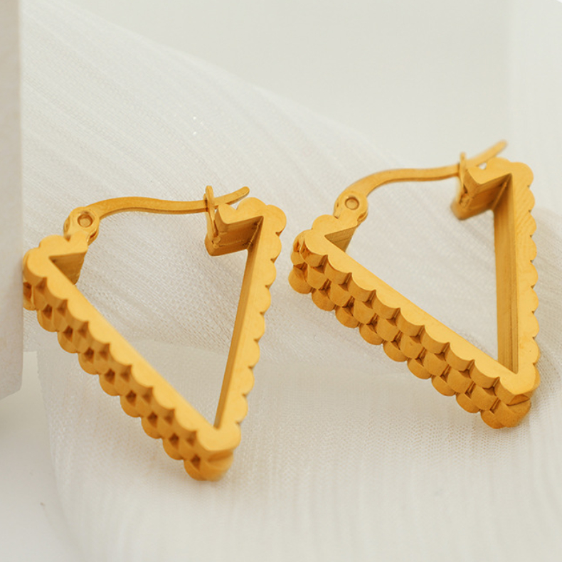 1 Pair Simple Series Simple Triangle Shape Stainless Steel 18K Gold Color Plated Women's Hoop Earrings h5 