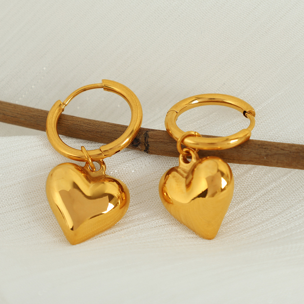 1 Pair Simple Series Simple Heart Stainless Steel  Gold Color Women's Drop Earrings h5 