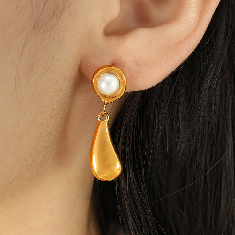 1 Pair Classic Series Water Drop Female French Retro 18k Gold Color Plated Artificial Pearl Women's Pendant Earrings h5 