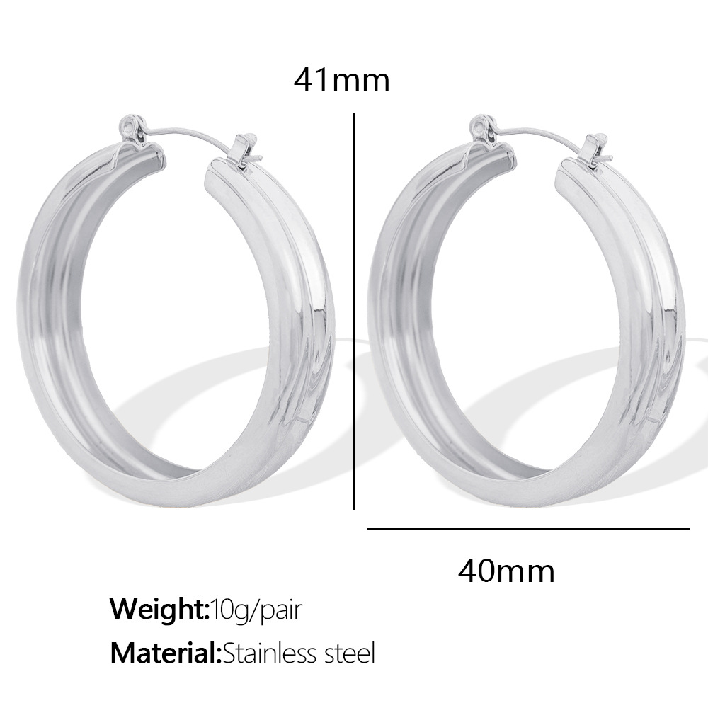 1 Pair Simple Series Classic Round Shape Stainless Steel 18K Gold Color Plated Women's Hoop Earrings h5 