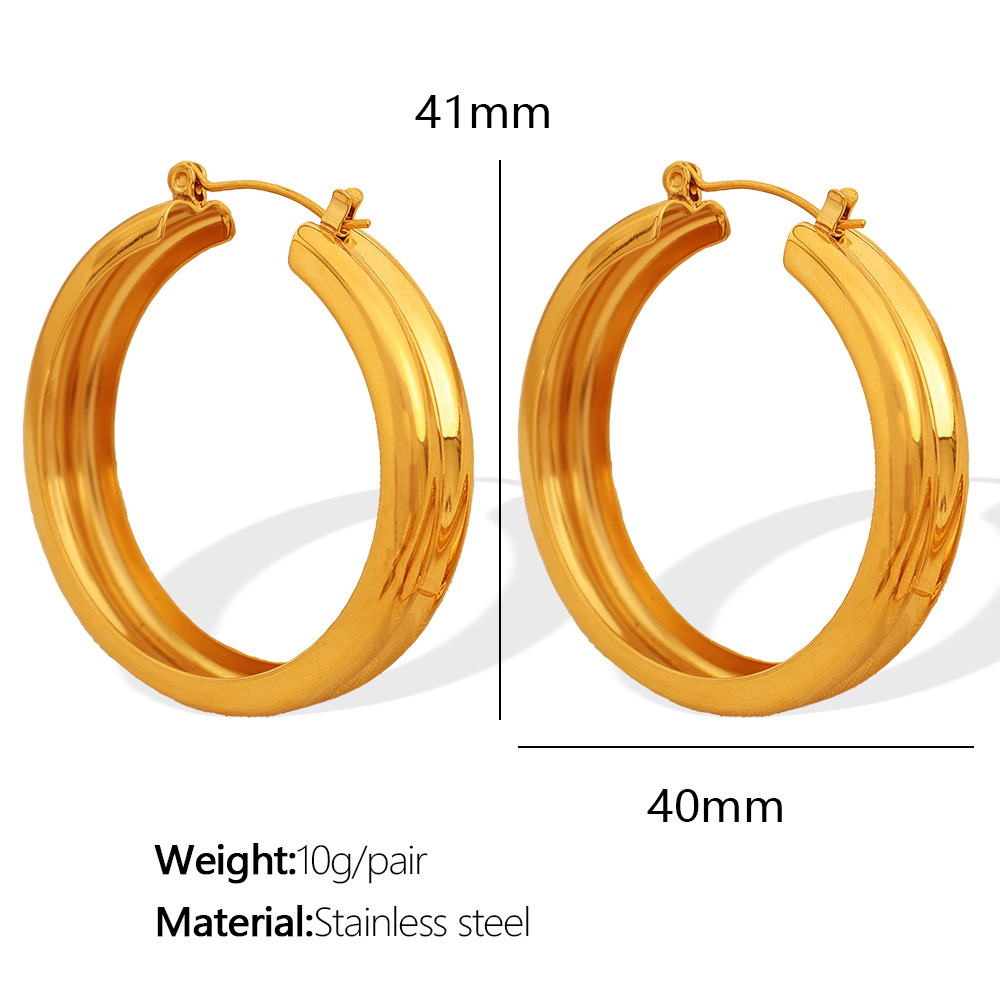 1 Pair Simple Series Classic Round Shape Stainless Steel  Gold Color Women's Hoop Earrings h5 