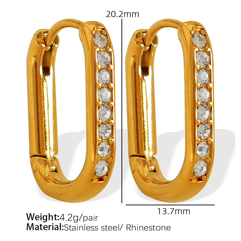 1 Pair Simple Series Classic Geometric Stainless Steel  Gold Color Plated Zircon Women's Hoop Earrings h5 