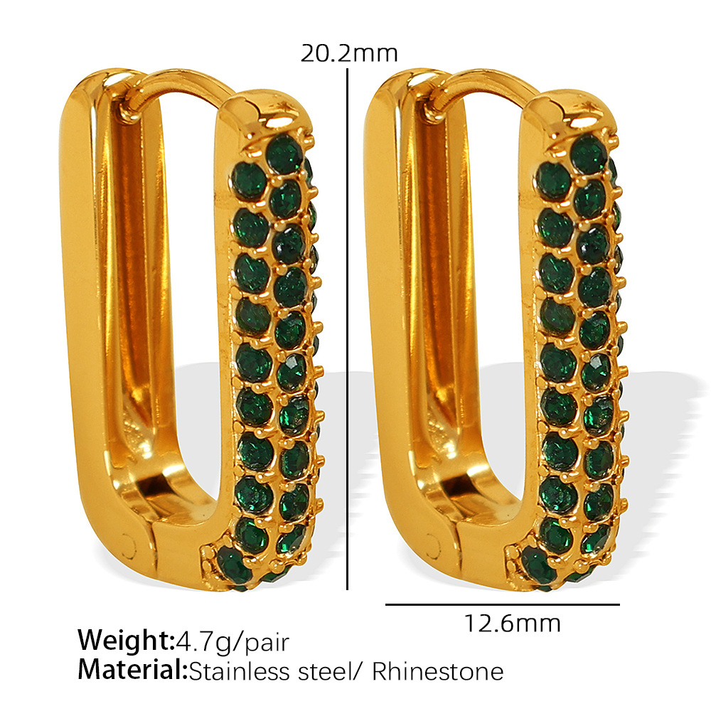 1 Pair Simple Series Classic Geometric Stainless Steel  Gold Color Zircon Women's Hoop Earrings h5 