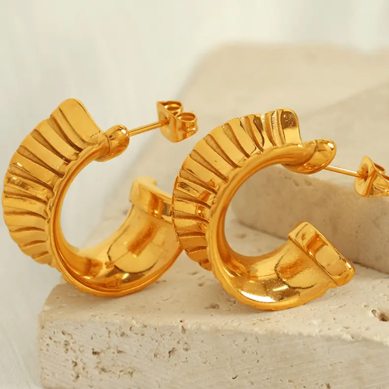 1 Pair Simple Series Simple Geometric Stainless Steel  Gold Color Plated Women's Hoop Earrings h5 