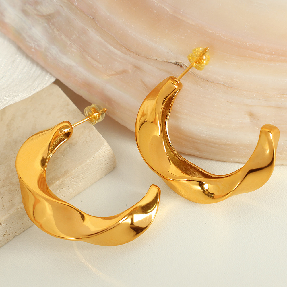 1 Pair Simple Series Classic Geometric Stainless Steel  Gold Color Women's Hoop Earrings