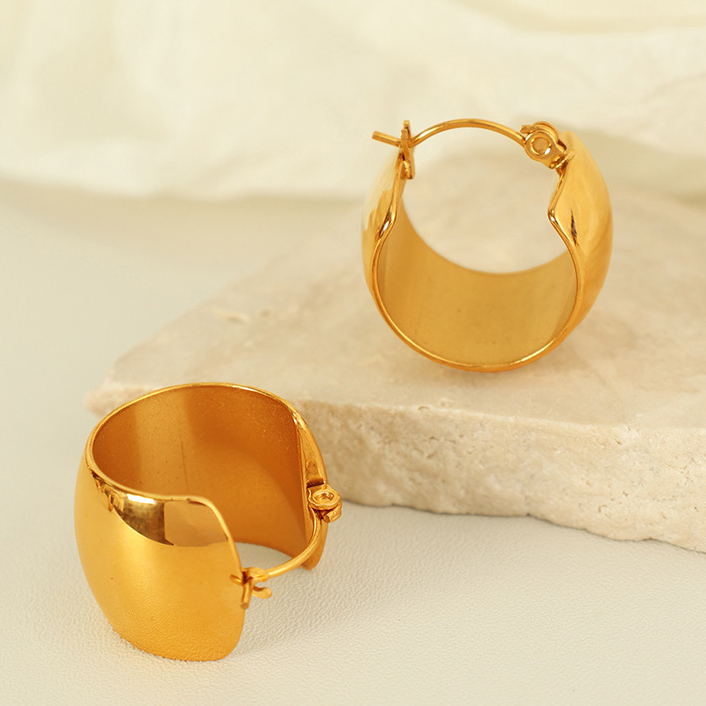 1 Pair Simple Series Classic Solid Color Stainless Steel 18K Gold Color Plated Women's Hoop Earrings 