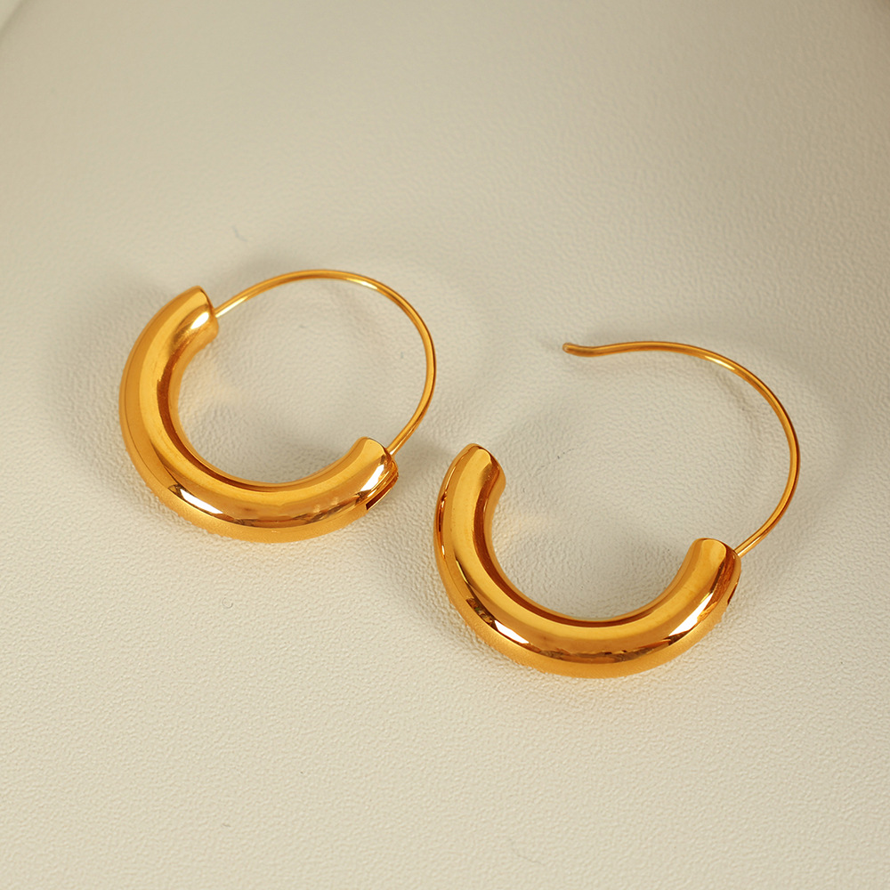 1 Pair Simple Series Simple Geometric Stainless Steel  Gold Color Women's Hoop Earrings h5 