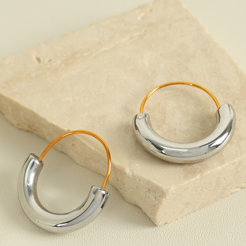 1 Pair Simple Series Simple Geometric Stainless Steel  Gold Color Women's Hoop Earrings 