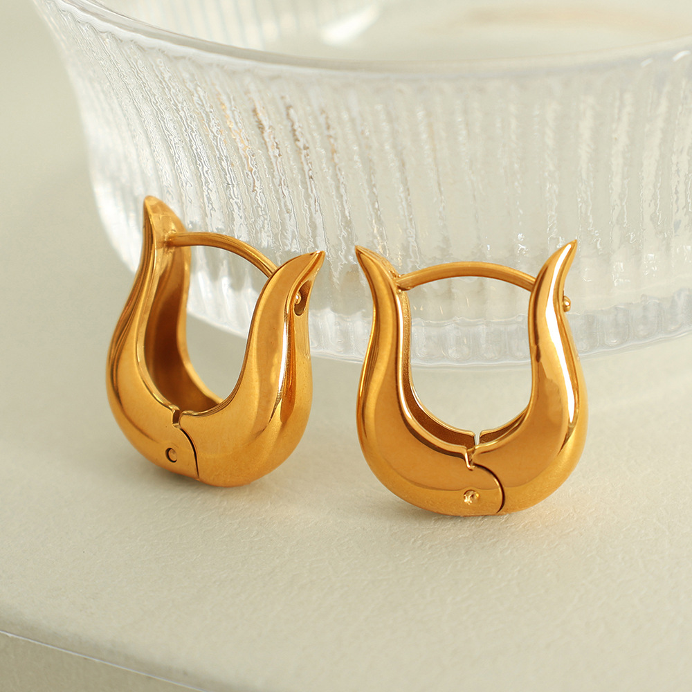 1 Pair Simple Series Simple Geometric Stainless Steel  Gold Color Plated Women's Hoop Earrings h5 