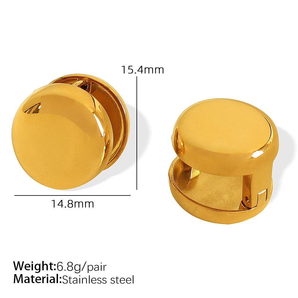 1 Pair Simple Series Simple Round Stainless Steel 18K Gold Color Plated Women's Clip-on Earrings h5 