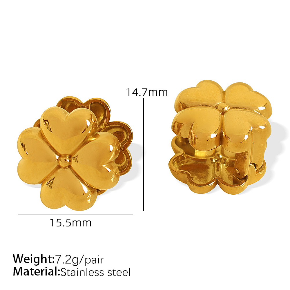 1 Pair Simple Series Simple Four-leaf Clover Stainless Steel  Gold Color Women's Clip-on Earrings 2