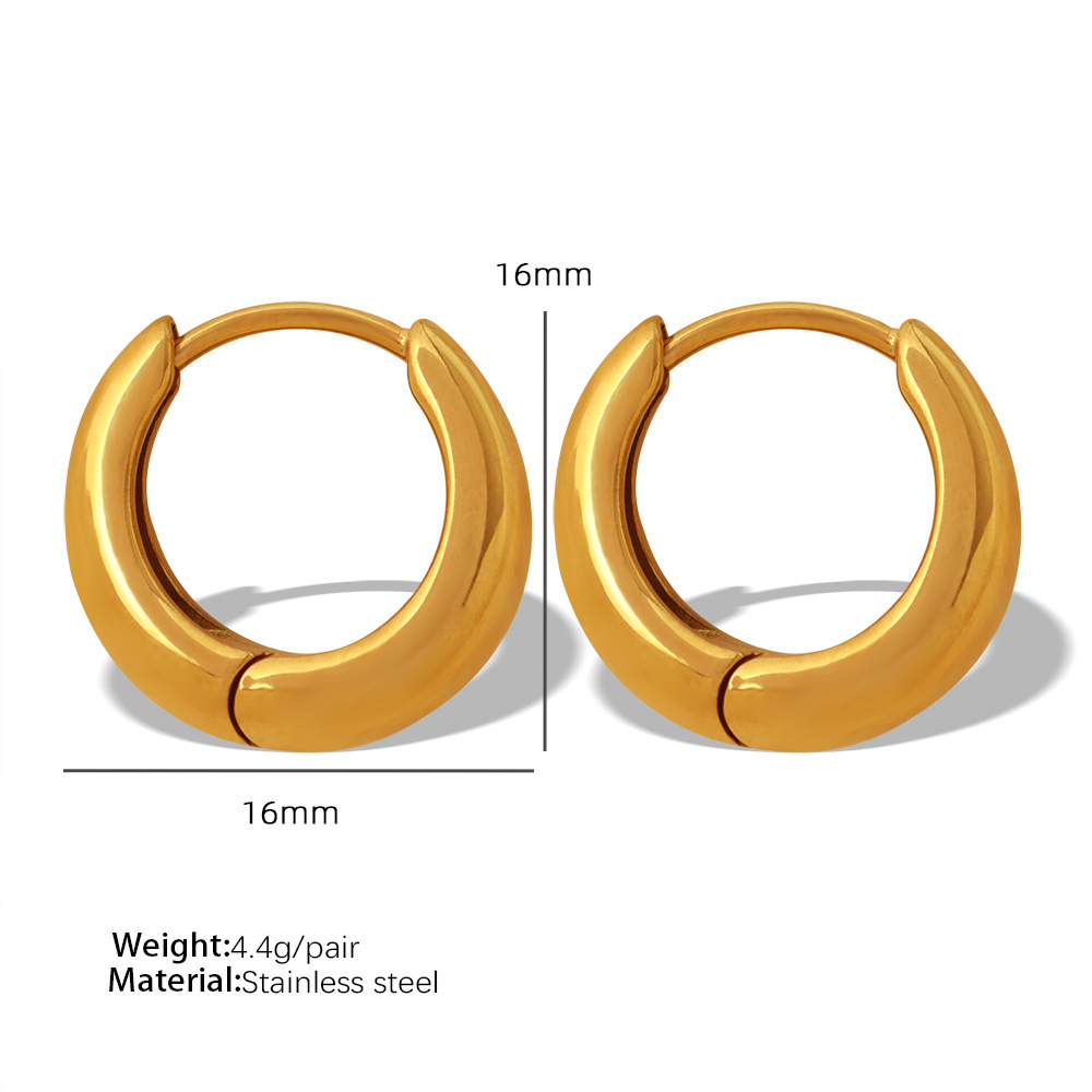 1 Pair Simple Series Classic Solid Color Stainless Steel 18K Gold Color Plated Women's Hoop Earrings h5 