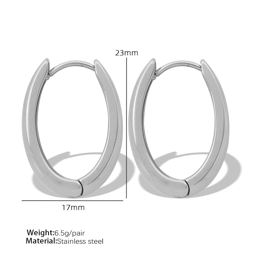 1 Pair Simple Series Classic Oval Color Stainless Steel 18K Gold Color Plated Women's Hoop Earrings h5 