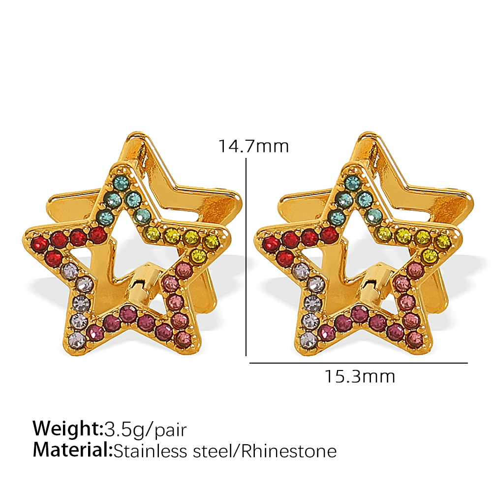 1 Pair Simple Series Sweet Star Stainless Steel  Gold Color Rhinestone Women's Clip-on Earrings h5 