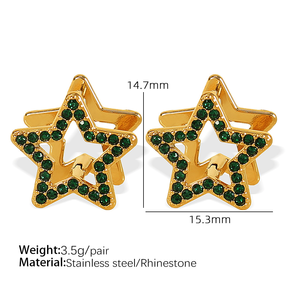 1 Pair Simple Series Sweet Star Stainless Steel  Gold Color Rhinestone Women's Clip-on Earrings h5 