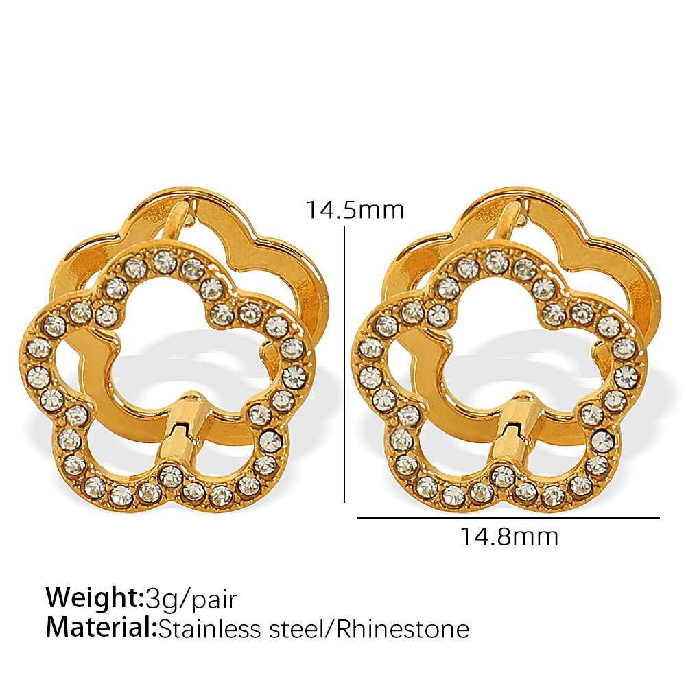 1 Pair Simple Series Sweet Flower Stainless Steel 18K Gold Color Plated Rhinestone Women's Clip-on Earrings h5 