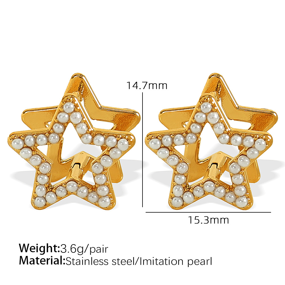 1 Pair Simple Series Sweet Star Stainless Steel  Gold Color Artificial Pearl Women's Clip-on Earrings h5 