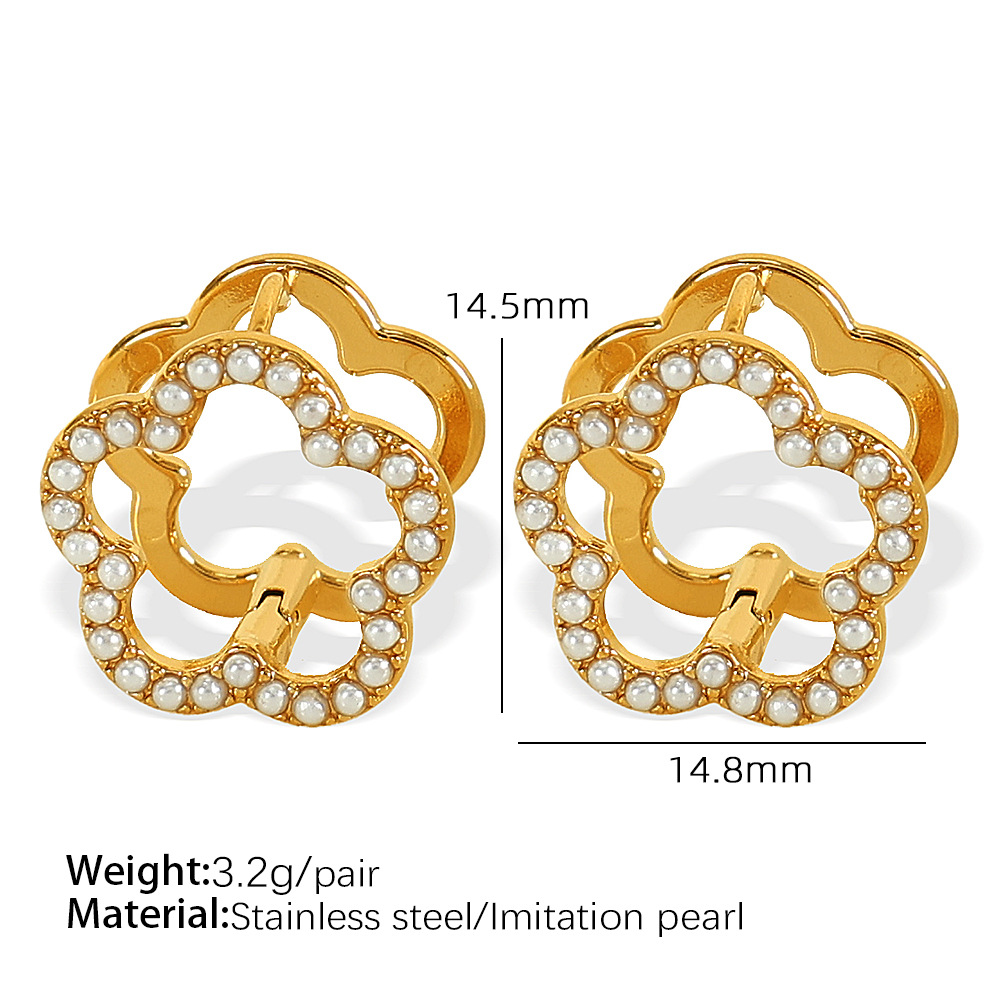 1 Pair Simple Series Sweet Flower Stainless Steel  Gold Color Plated Artificial Pearl Women's Clip-on Earrings 2