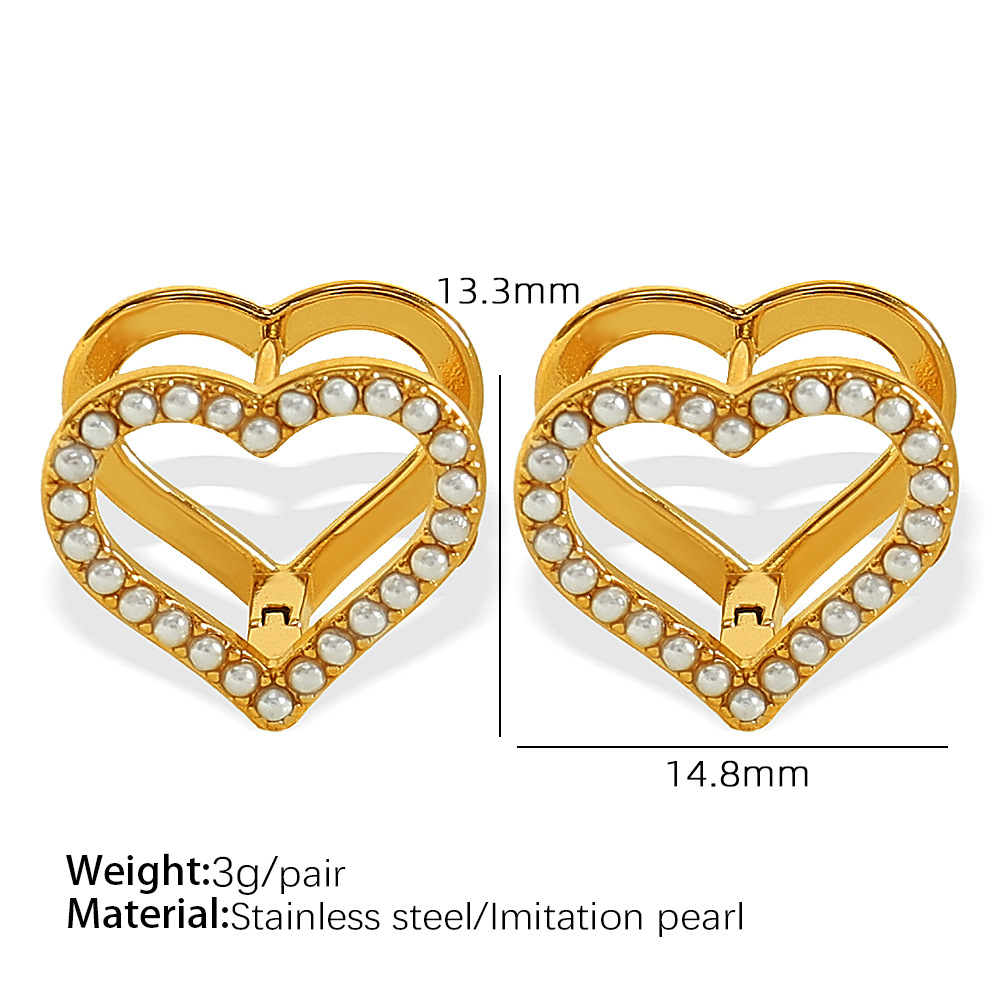 1 Pair Simple Series Sweet Heart Stainless Steel  Gold Color Artificial Pearl Women's Clip-on Earrings h5 