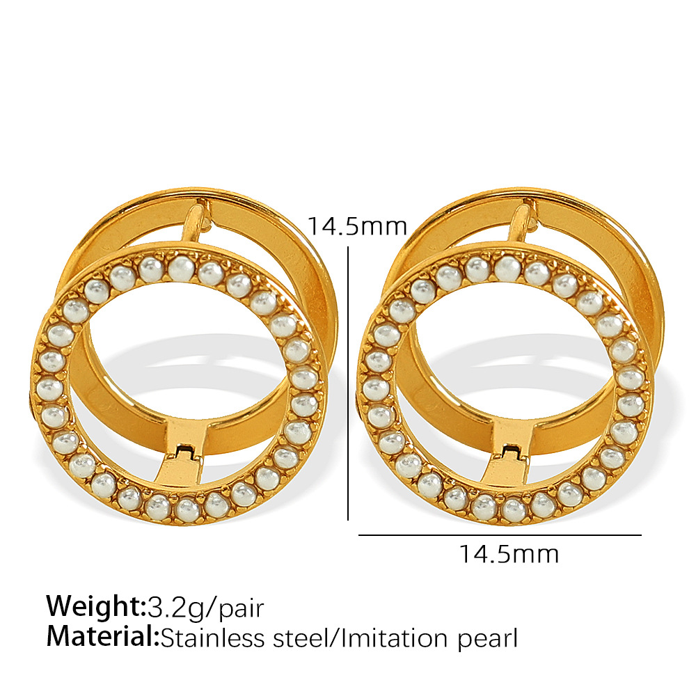 1 Pair Simple Series Sweet Round Stainless Steel  Gold Color Artificial Pearl Women's Clip-on Earrings h5 