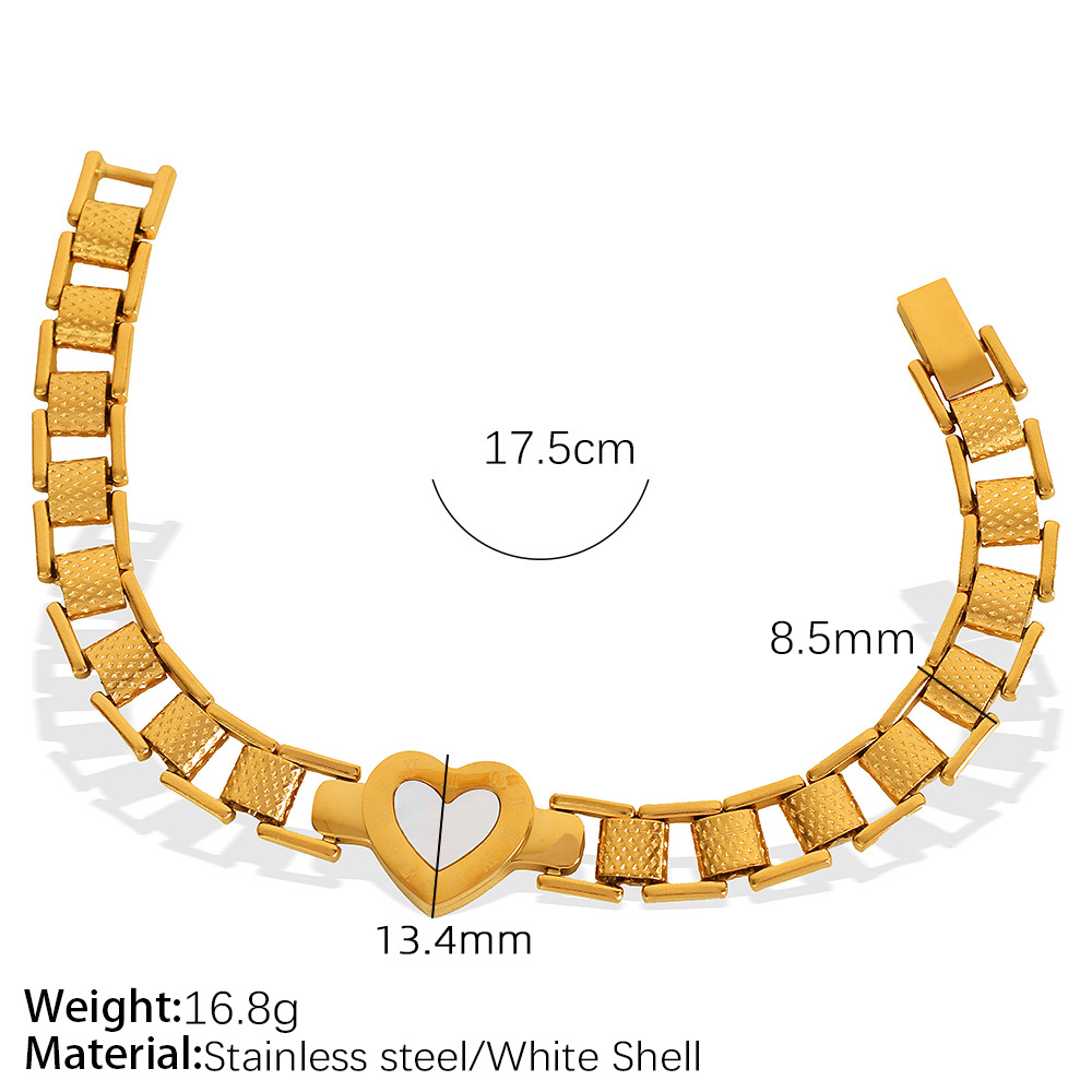 1 Piece Simple Series Retro Heart Stainless Steel  Gold Color Plated Shell Women's Charm Bracelets 2