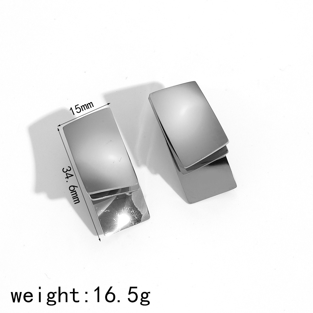 1 Pair Simple Series Light Luxury Style Quadrilateral Stainless Steel  Gold Color Women's Stud Earrings h5 