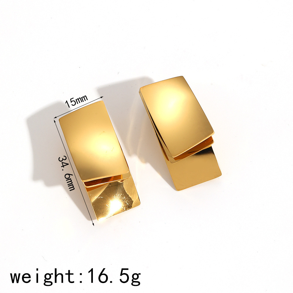 1 Pair Simple Series Light Luxury Style Quadrilateral Stainless Steel  Gold Color Women's Stud Earrings h5 