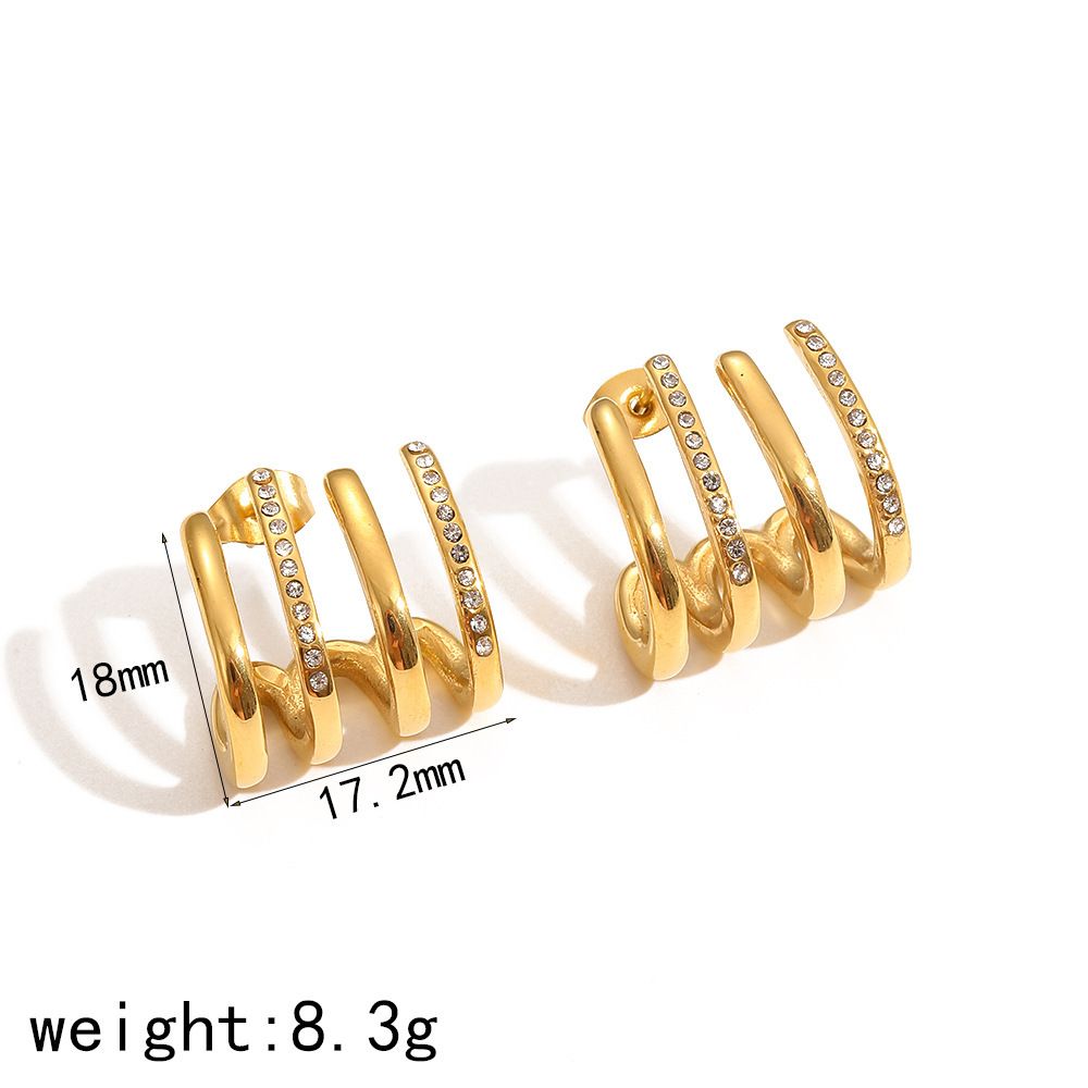 1 Pair Light luxury Style Geometric Stainless Steel 18K Gold Color Plated  Rhinestones Women's Stud Earrings h5 