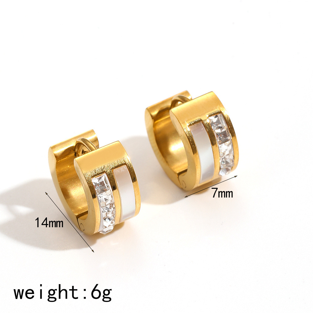 1 Pair Simple Series Light luxury style Round Stainless Steel   Gold Color Rhinestone Women's Hoop Earrings 2