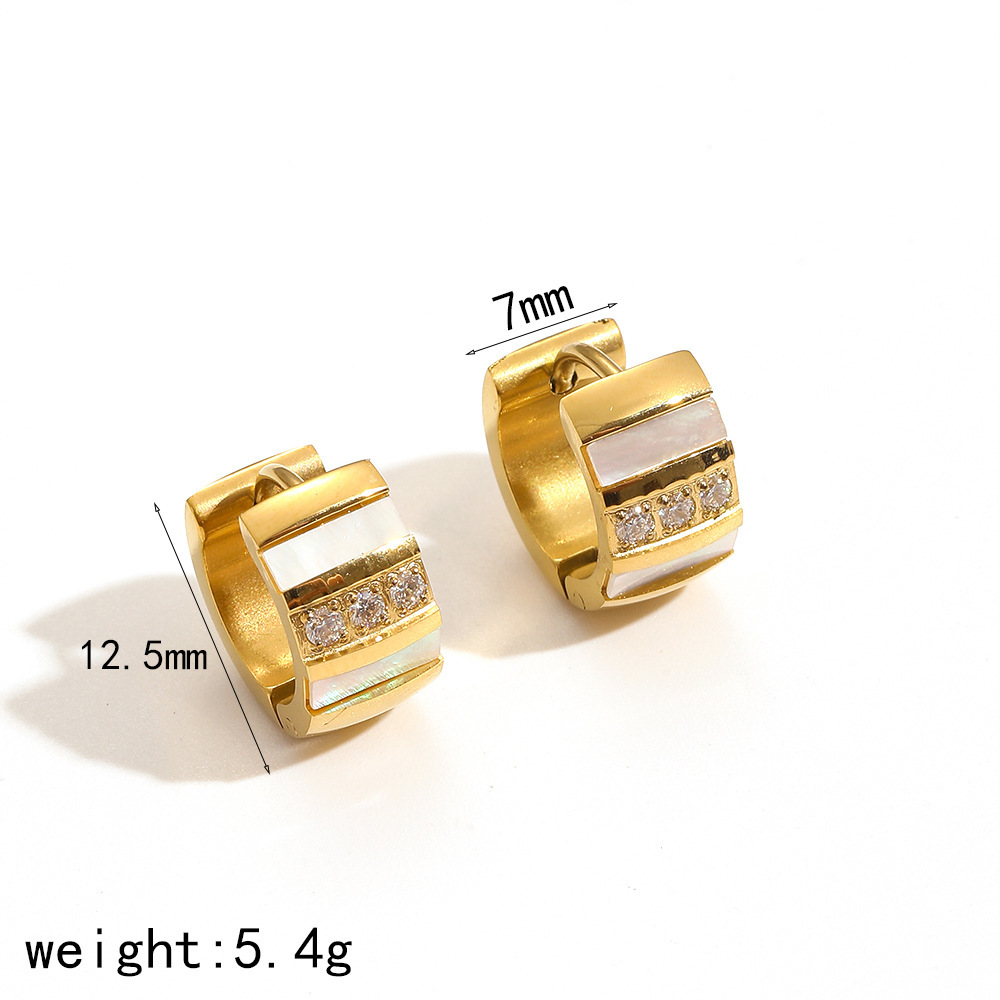 1 Pair Simple Series Light luxury style Round Stainless Steel   Gold Color Rhinestone Women's Hoop Earrings h5 