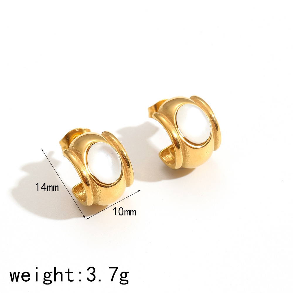 1 Pair Simple Series Light luxury style Oval Stainless Steel  Gold Color Opal Women's Stud Earrings h5 