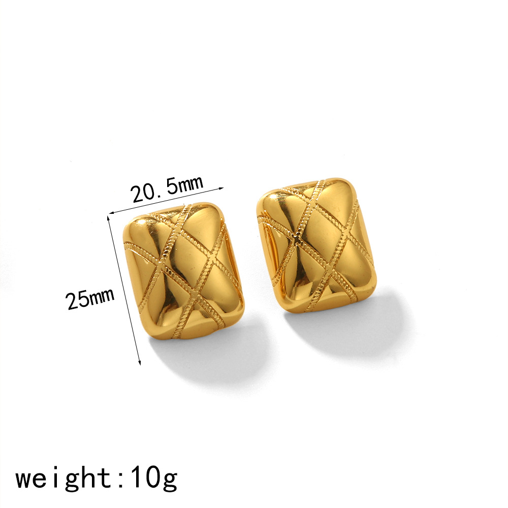 1 Pair Simple Series Retro Quadrilateral 18K Gold Color Plated Women's Stud Earrings h5 