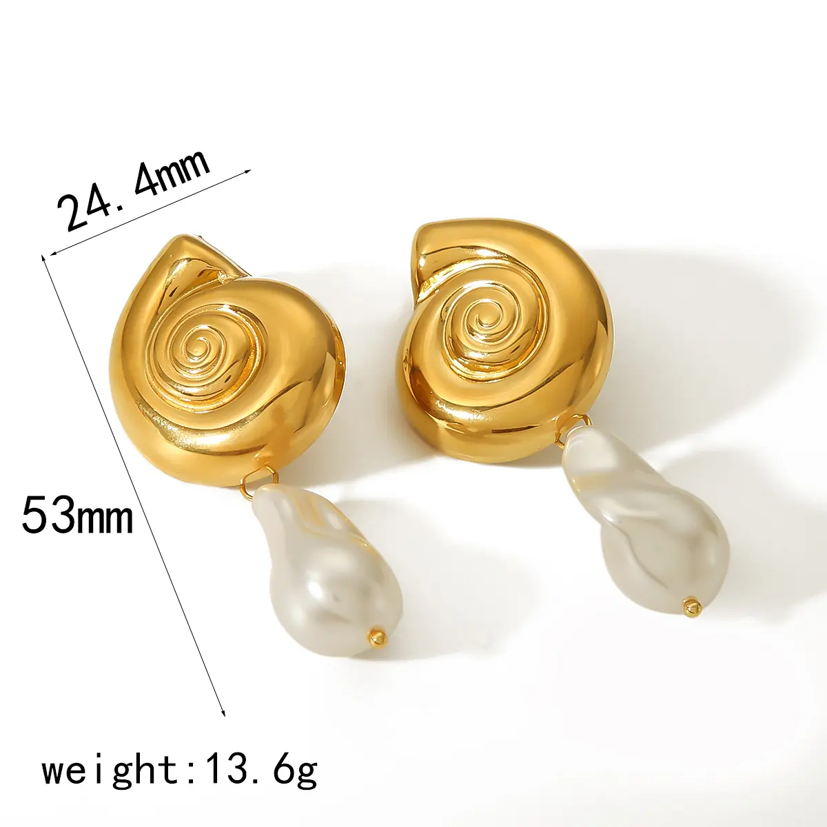 1 Pair Simple Classic Style Thread Pattern Stainless Steel  Gold Color Plated Inlay Artificial Pearl Women's Dangle Earrings 2