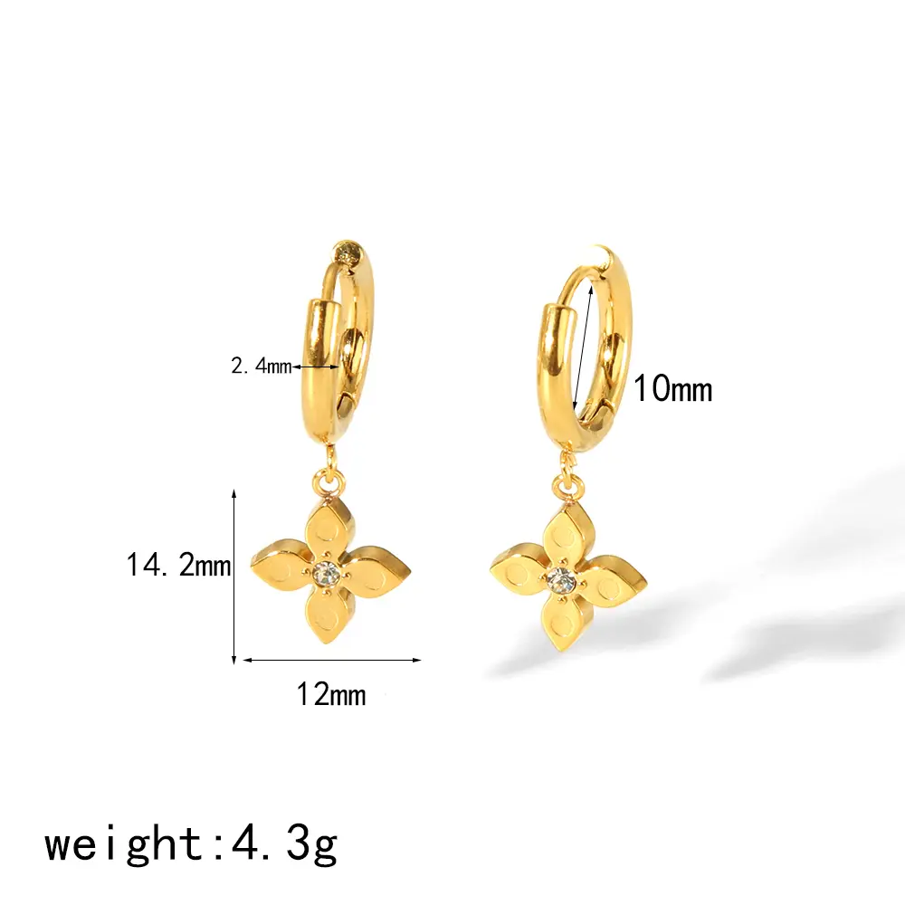 1 Pair French Trendy Sweet Style Dainty Flower Shape Stainless Steel  Gold Color Inlay Rhinestones Women's Drop Earrings h5 