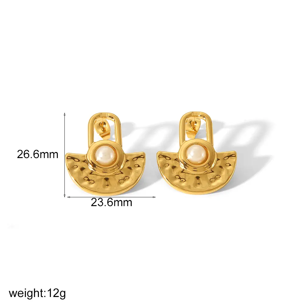 1 paio di orecchini a bottone da donna in stile retrò classico a forma di settore in acciaio inossidabile placcato oro 18 carati con intarsi in perle artificiali h5 
