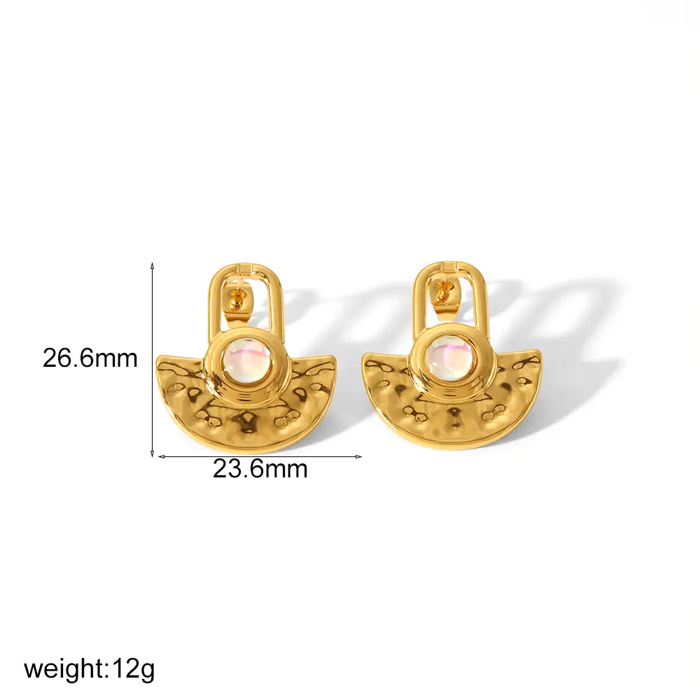 1 paio di orecchini a bottone da donna in stile retrò classico a forma di settore in acciaio inossidabile placcato oro 18 carati con intarsi in opale h5 