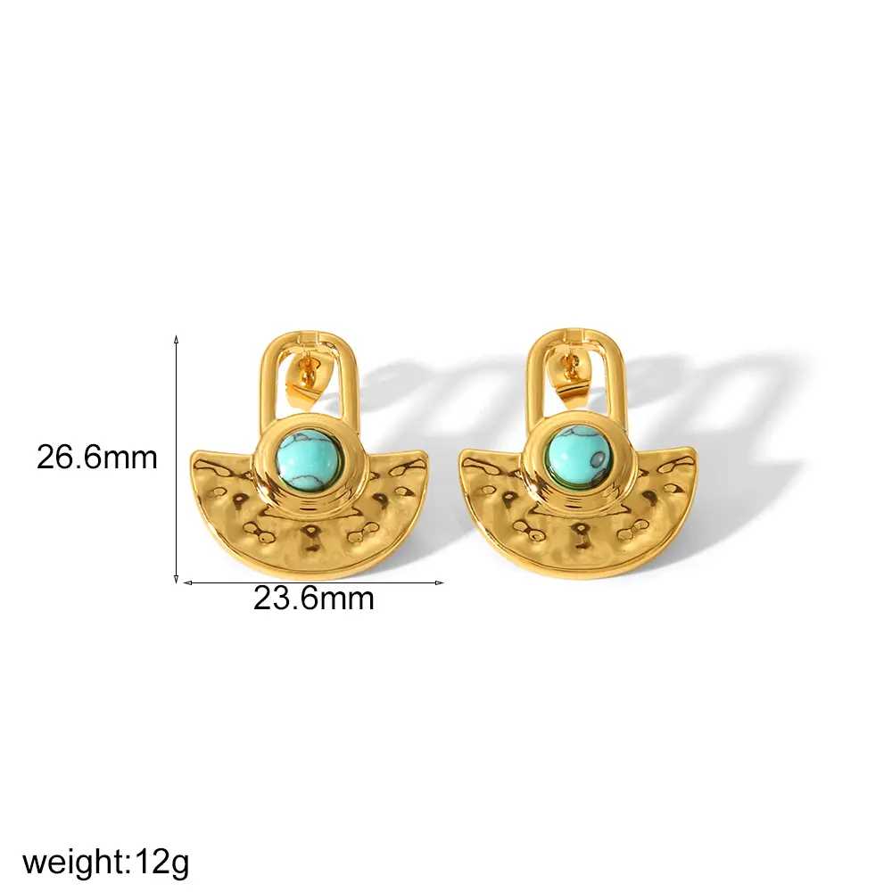 1 Pair Classic Retro Style Sector Shape Stainless Steel 18K Gold Color Plated Inlay Natural Stones Women's Stud Earrings h5 