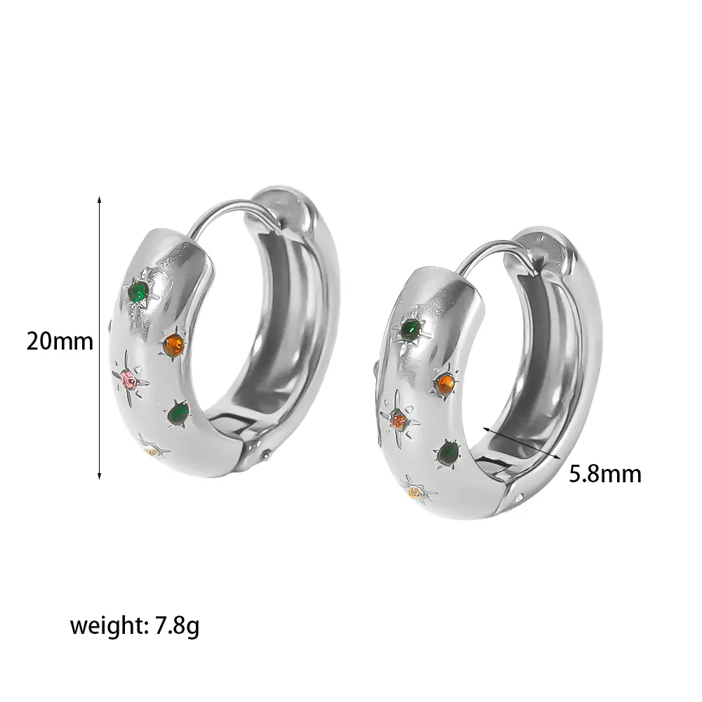 1 Pair Simple Style Star Carved Round Shape Stainless Steel 18K Gold Color Plated Inlay Rhinestones Women's Hoop Earrings h5 