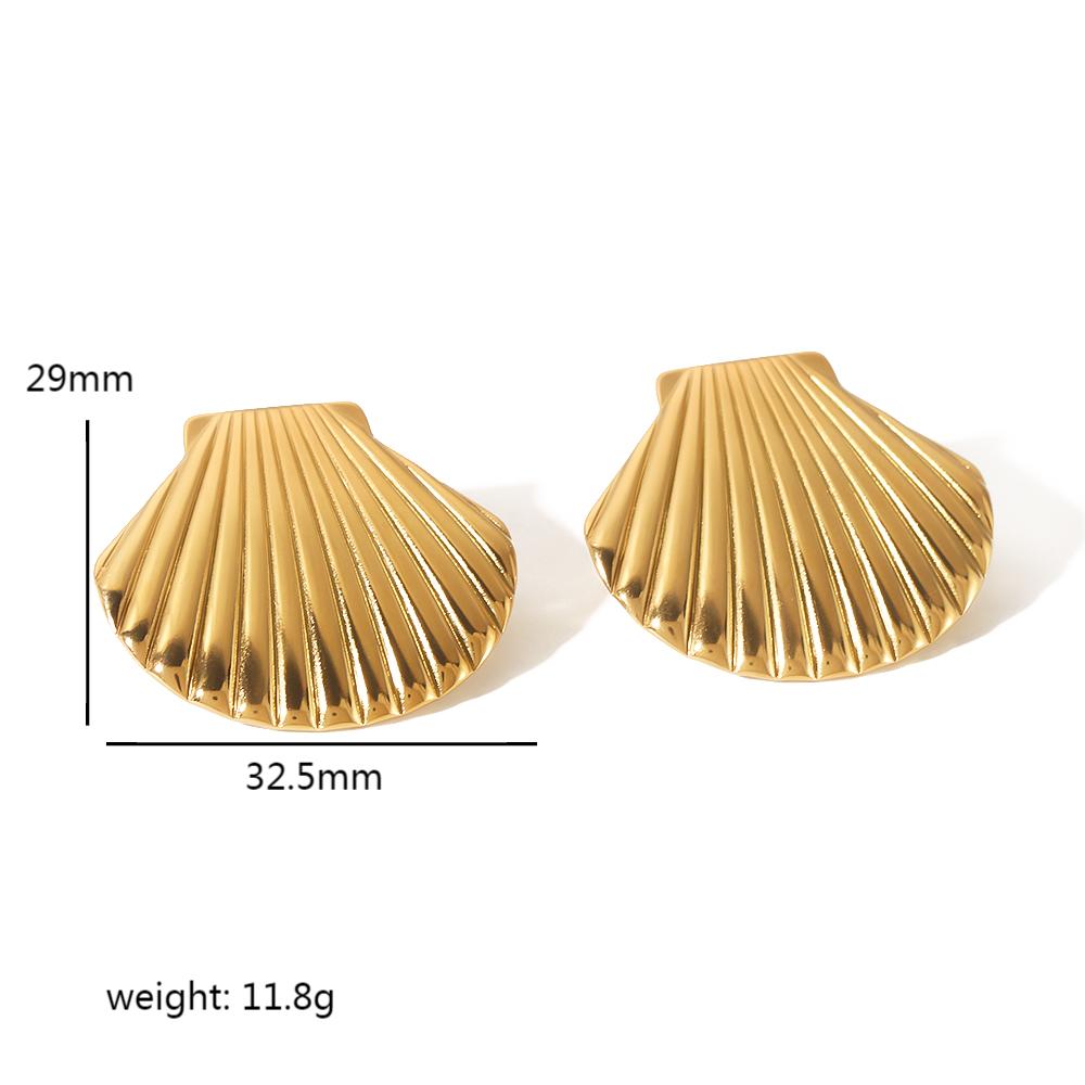 1 Pair Simple Style Shell Shape Stainless Steel  Gold Color Women's Stud Earrings 