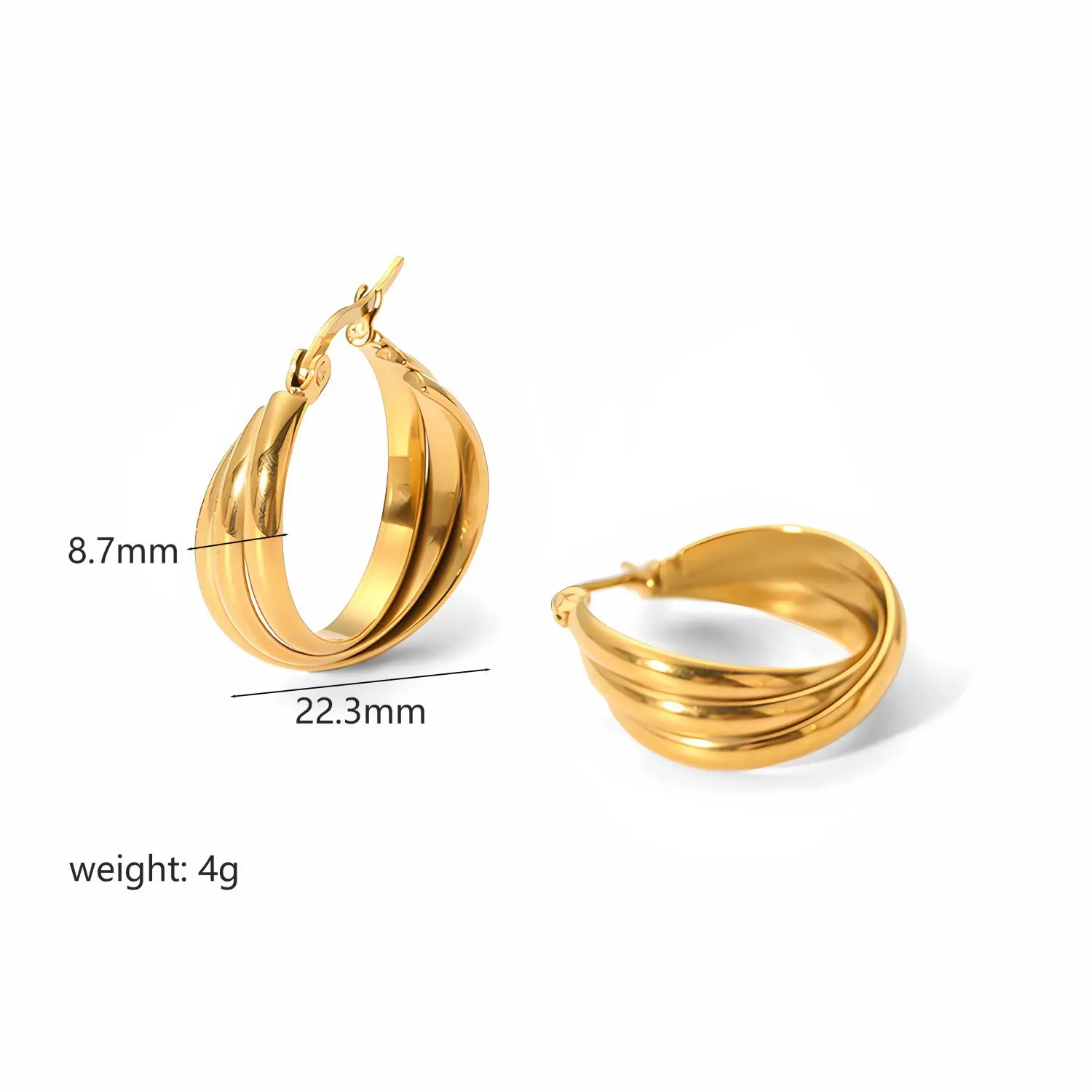 1 Pair Simple Daily Style Multi-layered Geometric Stainless Steel  Gold Color Women's Hoop Earrings 2