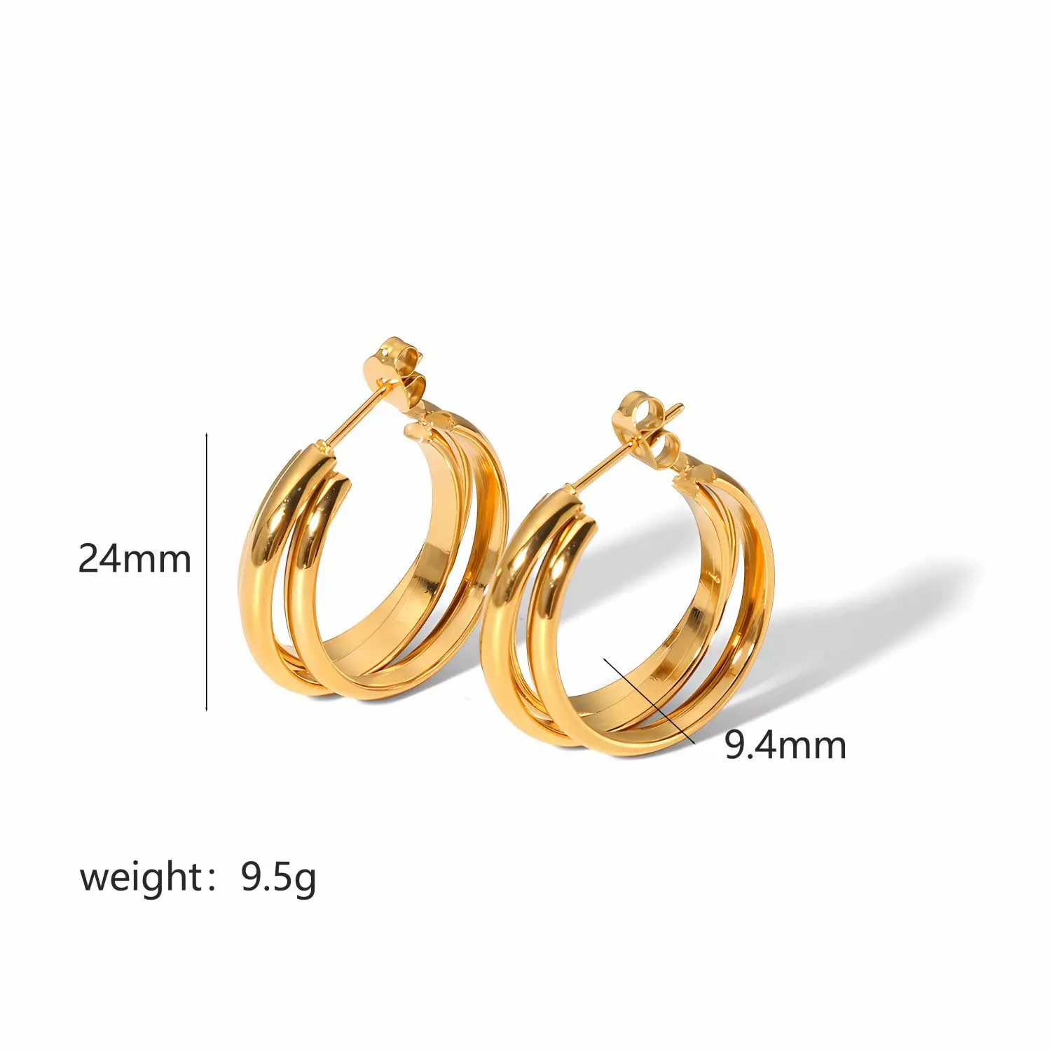 1 Pair Simple Daily Style Multi-layered Geometric Stainless Steel  Gold Color Women's Hoop Earrings h5 