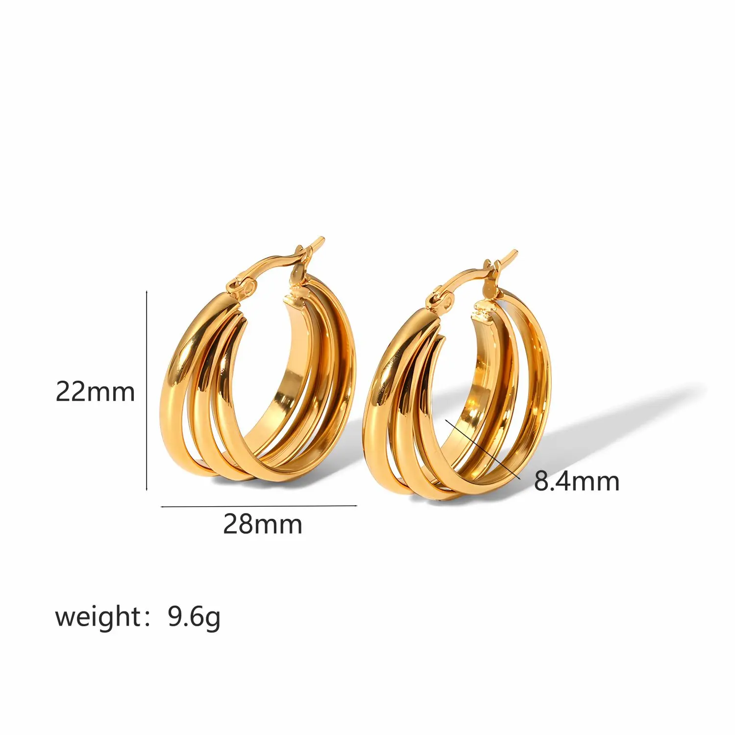 1 Pair Simple Daily Style Multi-layered Geometric Stainless Steel  Gold Color Women's Hoop Earrings