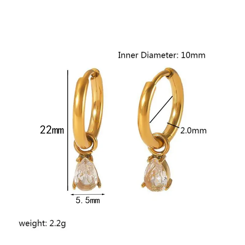 1 Pair Simple Classic Water drop Dainty Style Dangled Stainless Steel  Gold Color Inlay Zircons Women's Drop Earrings h5 