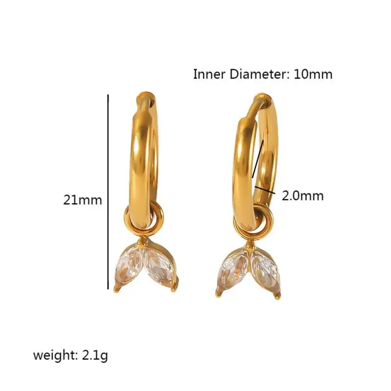 1 Pair Simple Classic Dainty Style Dangled Stainless Steel  Gold Color Inlay Zircons Women's Drop Earrings h5 